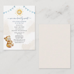 Carte De Correspondance Baby shower pour garçons d'ours et de soleil
