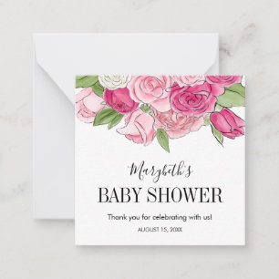 Carte De Correspondance Baby shower Rose rose Aquarelle