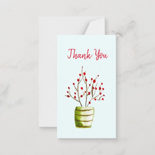 Carte De Correspondance Baies rouges aquarelle Noël (Devant)