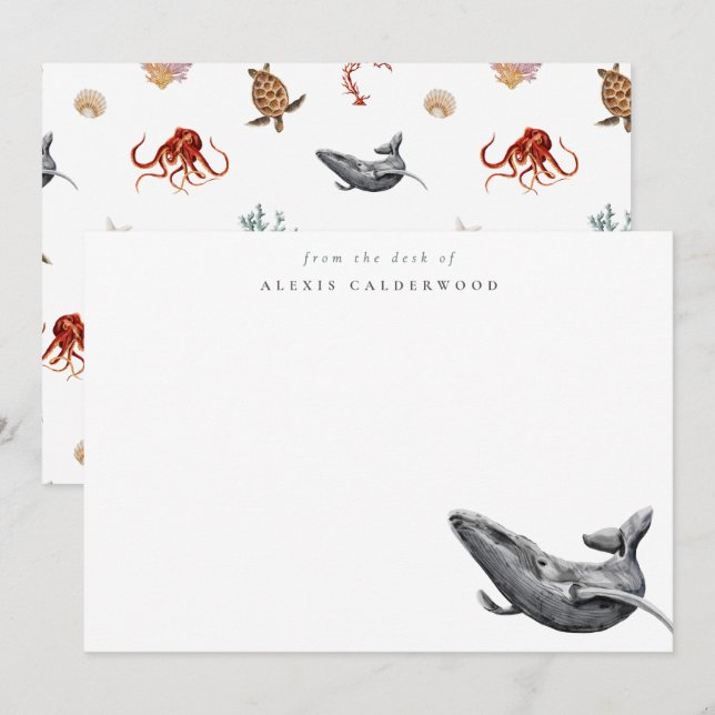 Carte De Correspondance Baleine aquarelle moderne personnalisée (Devant / Derrière)