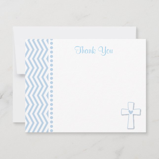 Carte De Correspondance Baptême Bleu Flat Merci Notes (Devant)