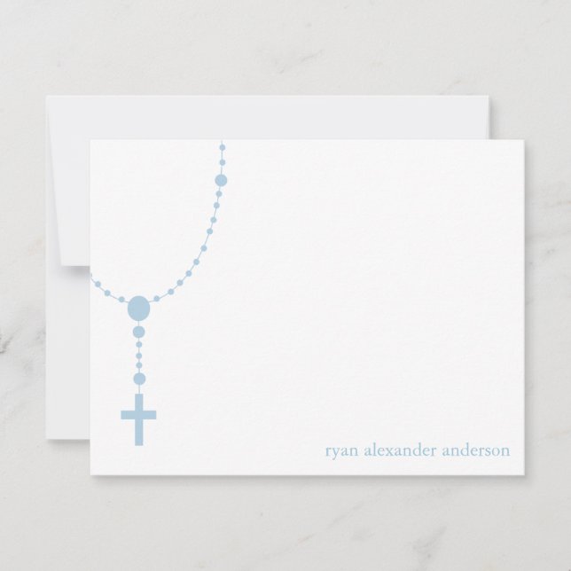 Carte De Correspondance Baptême de Rosaire Bleu Merci Notes (Devant)