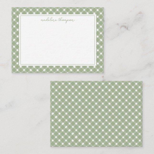 Carte De Correspondance Basic Gingham Sage Green Border (Devant / Derrière)