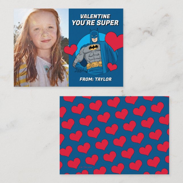 Carte De Correspondance Batman Cœurs | Joyeuse Saint-Valentin (Devant / Derrière)