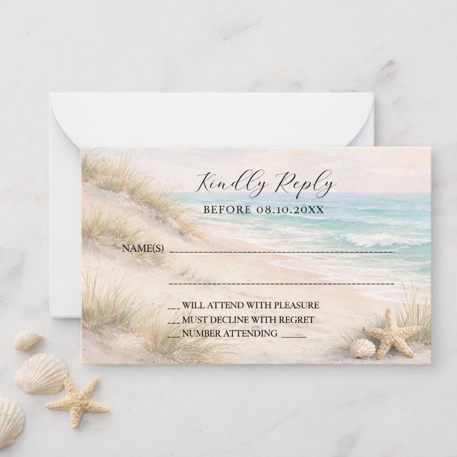 Carte De Correspondance Beach coastal wedding response RSVP (Créateur téléchargé)