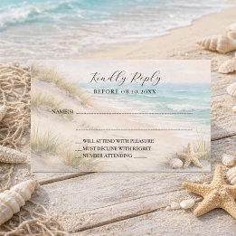 Carte De Correspondance Beach coastal wedding response RSVP