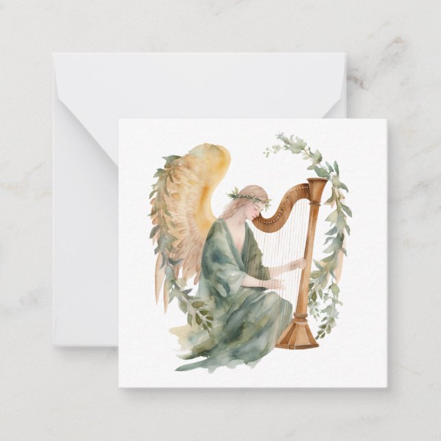 Carte De Correspondance Beau Angel Jouer Harpe Aquarelle (Devant)