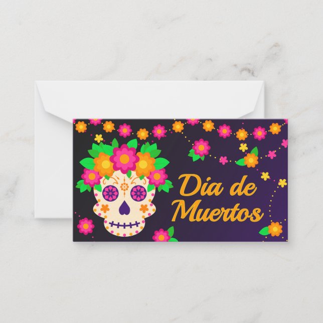 Carte De Correspondance Beau crâne avec Fleurs Día de los Muertos (Devant)