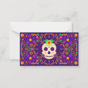 Carte De Correspondance Beau crâne avec Fleurs Día de los Muertos