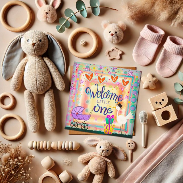 Carte De Correspondance Bienvenue Little One Cute cigogne poussette Unisex (Créateur téléchargé)