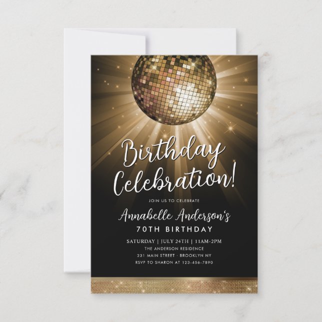 Carte De Correspondance Black Gold Parties scintillant les années 70 Party (Devant)