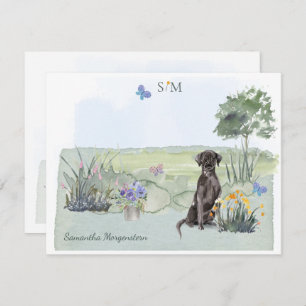Carte De Correspondance Black Labrador Retriever Chien Monogramme et nom 