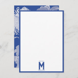 Carte De Correspondance Blanc bleu Vintage Chinoiserie Floral Monogramme