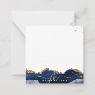 Carte De Correspondance Bleu Agate Élégant Script Monogram Parties scintil