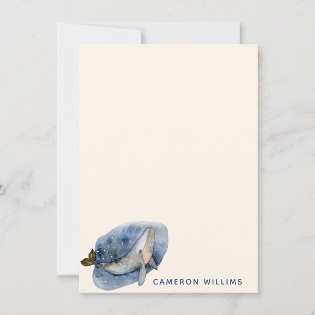 Carte De Correspondance Bleu Baleine Maillée Aquarelle Nautique Personnali (Devant)