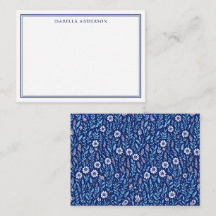 Carte De Correspondance Bleu botanique blanc motif floral personnalisé