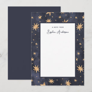 Carte De Correspondance Bleu céleste avec Faux Gold Stars