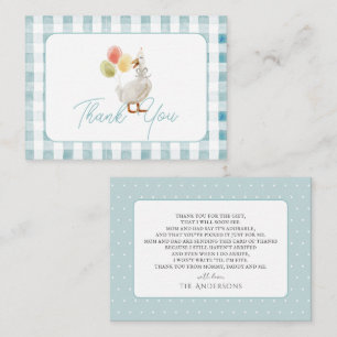 Carte De Correspondance Bleu d'oie En vichy Merci de Baby shower