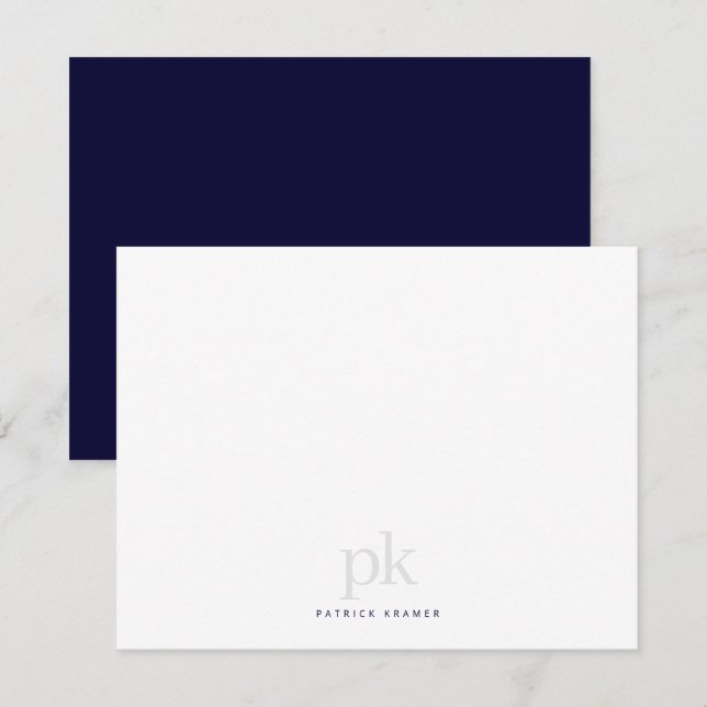 Carte De Correspondance Bleu foncé Simple moderne Monogramme professionnel (Devant / Derrière)