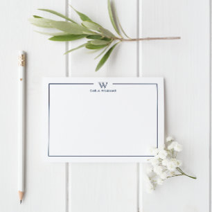 Carte De Correspondance Bleu Formal Classic Famille Monogramme Minimaliste