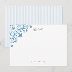 Carte De Correspondance Bleu français Fleur de Lis Script Monogramme