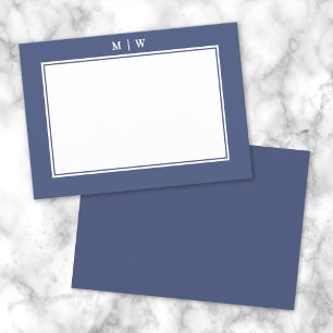 Carte De Correspondance Bleu Marine Deux Bordures Minimaliste Monogramme