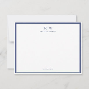 Carte De Correspondance Bleu marine Élégant Classique Monogramme Professio