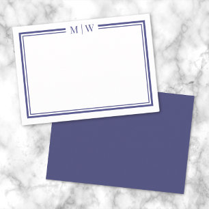 Carte De Correspondance Bleu Marine Monogramme Minimaliste Deux Bordures