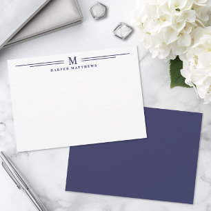 Carte De Correspondance Bleu Marine Simple Deux Bordures Minimaliste