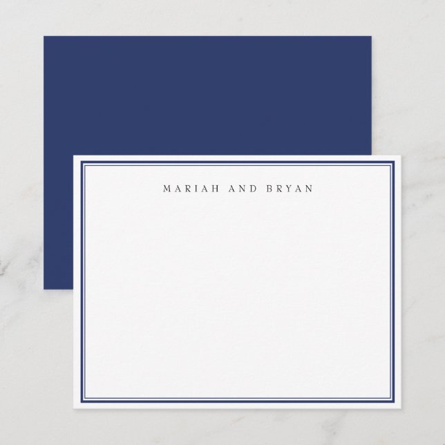 Carte De Correspondance Bleu marine simple moderne élégant couple de bordu (Devant / Derrière)