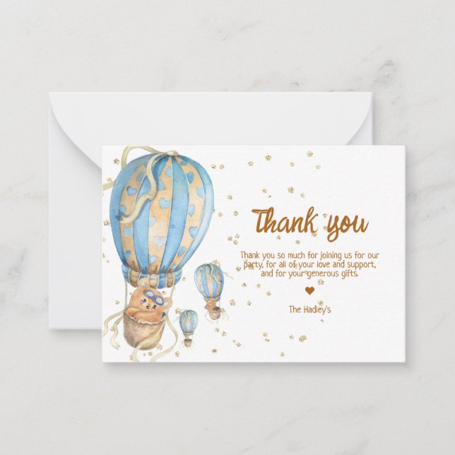 Carte De Correspondance Bleu Merci à air chaud (Devant)