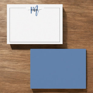 Carte De Correspondance Bleu minimaliste de marine Monogramme une bordure