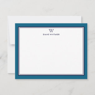 Carte De Correspondance BLEU NAVY & OCÉAN BLEU Cadre Double Monogramme Cla
