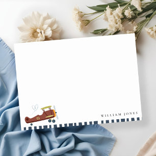 Carte De Correspondance Bleu rouille Bleu Vert Biplane Nuage Coeur Anniver