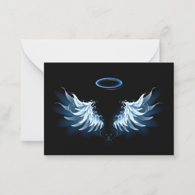 Carte De Correspondance Blue Glowing Angel Wings on black background (Devant)