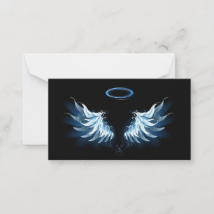 Carte De Correspondance Blue Glowing Angel Wings on black background