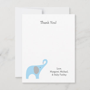 Carte De Correspondance Blue Grey Elephant Baby shower Merci Notes