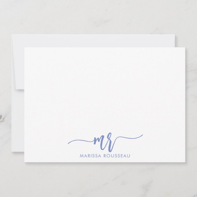 Carte De Correspondance Blue Grey Script moderne Nom initial (Devant)
