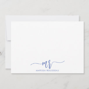Carte De Correspondance Blue Grey Script moderne Nom initial