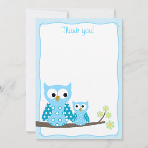 Carte De Correspondance Blue Hoot Owl Flat Thank You Notes
