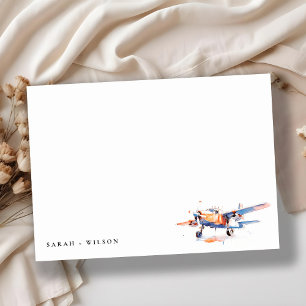 Carte De Correspondance Blue Orange Blush Aquarelle Air Plane Mariage