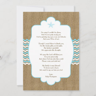 Carte De Correspondance Blue Starfish garçon baby shower merci notes