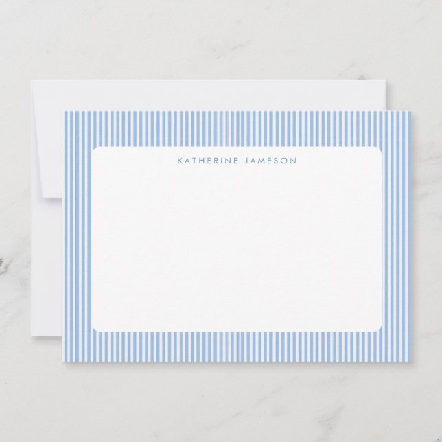 Carte De Correspondance Blue Vertical Stripes Coastal Monogram (Devant)