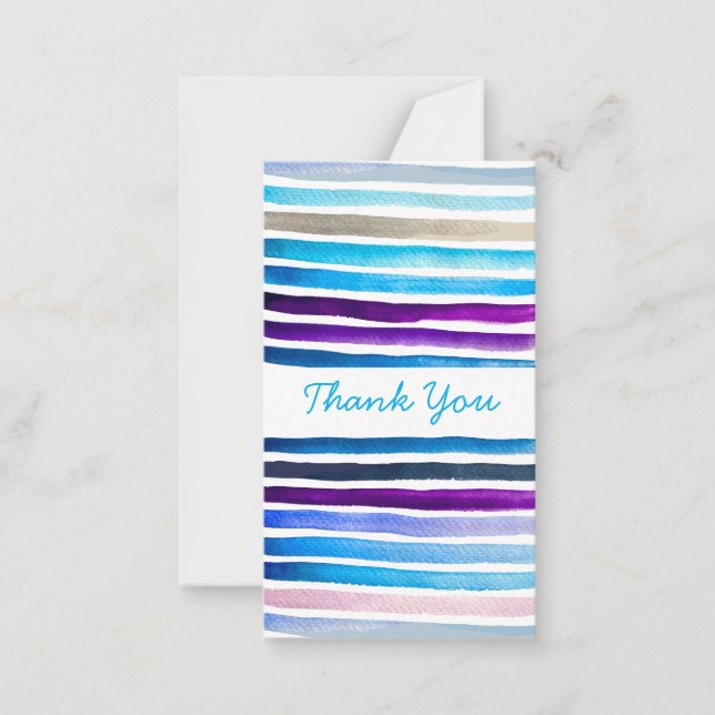Carte De Correspondance Blue watercolor stripes painted (Devant)