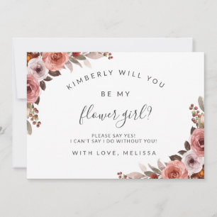 Carte De Correspondance Blush and Rose Floral Be My Flower Girl Card
