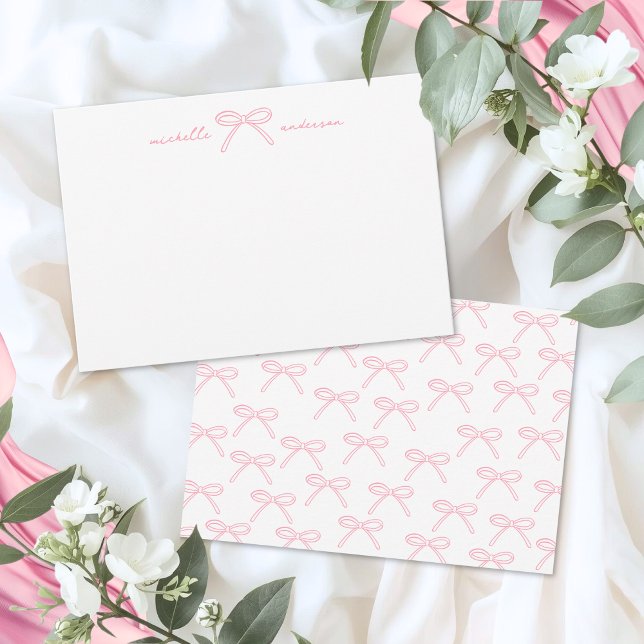 Carte De Correspondance Blush Pink Bow Name (Blush Pink Bow Name Note Card)