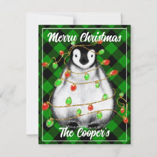 Carte De Correspondance Boeuf festif de Noël Penguin arctique