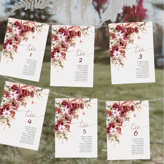 Carte De Correspondance Boho Burgundy Blush Wedding Table Number Card (Créateur téléchargé)