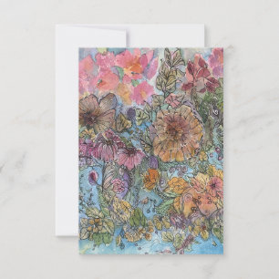 Carte De Correspondance Boho Chic Flower Garden aquarelle peinture