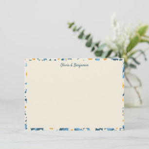 Carte De Correspondance Boho coloré bleu et blanc Floral Personnalisé